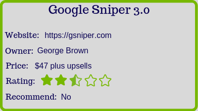 what is the google sniper 3.0 rating