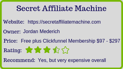 the secret affiliate machine review rating